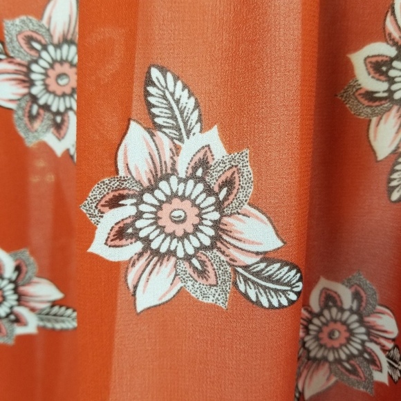 Loft Orange Floral Tie Neck Blouse | Size Small - Picture 5 of 7